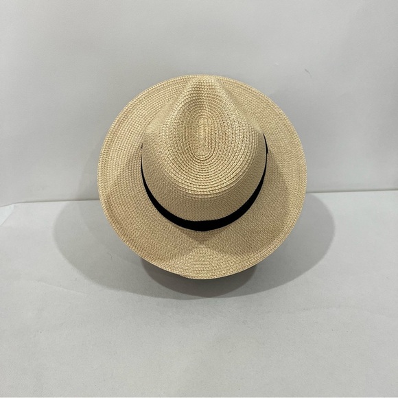 Sunhat Fedora Style Hat With Black Band Packable Tan Cream - Picture 7 of 9
